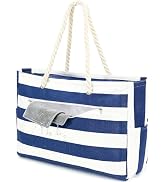 Fammart Beach Bags Waterproof Sandproof for Women, Large Canvas Pool Bag with Leakproof Wet Pocke...