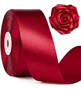Mauproy 1-1/2 Inch Wide Wine Red Satin Ribbon, 50 Yards Solid Polyester Fabric Ribbon for Roses M...