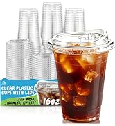 Voatree 110 Pack Clear Plastic Cups with Lids,16 oz Disposable Iced Coffee Cups To Go, BPA-Free C...