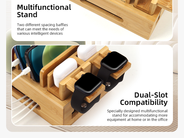 Bamboo charging station organizer for multi devices