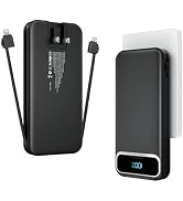 Portable Charger with Built-in Cables and AC Wall Plug, 12000mAh Ultra Slim Power Bank with LED D...