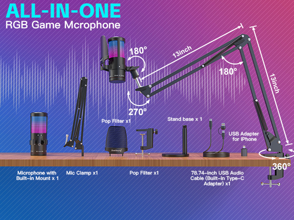 USB Mic Boom Arm for Streaming,Podcast,Twitch,YouTube