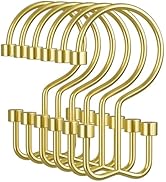 Amazer Gold Shower Curtain Hooks, 12PCS Minimalist Simple Double Shower Curtain Rings, Rust-Resis...