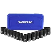 WORKPRO 1/2” Drive Shallow Impact Socket Set, Metric Cr-V Steel 6-Point Socket Set with Storage C...