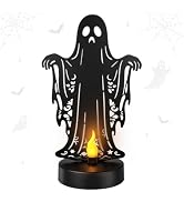 Halloween Decor, Witch Metal Light with Dancing Flame Effect, Indoor Decor | Halloween Figurine L...
