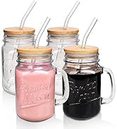 ANOTION Mason Jar Drinking Glasses - 16oz Mason Jars Glass Cups With Lids and Straws Iced Coffee ...