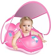 Baby Pool Float with Canopy UPF 50+ Sun Protection, Baby Float with Five Safety Protection Anti-f...