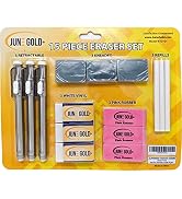 June Gold 15 Piece Art Eraser Set, 3 White Vinyl (Firm), 3 Pink Rubber (Medium), 3 Kneaded (Soft)...
