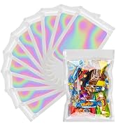 LOKQING 100 Pcs Mylar Bags White Holographic Bags with Clear Window Smell Proof Bags for Food Sto...