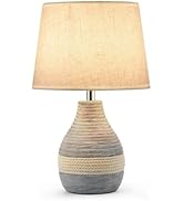 UMEXUS 13” Small Ceramic Cordless Table Lamp with Timer, Dimmer, Linen Shade, Remote Control, Rec...