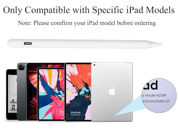 Compatibility notice for specific iPad models, showing various iPad versions including Pro, Air, and standard models.