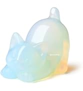 NUKAYAI Opalite Cat Crystal Statue Carved Room Decor Figurines for Lazy Healing Stone Home Gemsto...