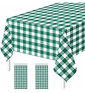 FALIZIFU 2 Pack Green Gingham Tablecloth Disposable 54 × 108 Inch Green and White Checkered Plast...