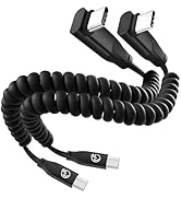 Coiled USB C Cable 90 Degree 1ft 2Pack, 20Gbps USB 3.2 Gen 2 C to C Car Charger Cable Short, 4K V...
