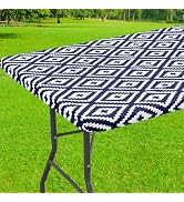 smiry Rectangle Tablecloth, Waterproof Elastic Fitted Table Covers for 6 Foot Tables, Wipeable Fl...
