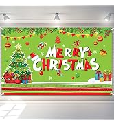 Merry Christmas Party Backdrop Decoration Christmas Banner Sign Red and Green Xmas Photo Booth Ba...
