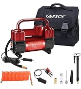 GSPSCN Red Tire Inflator Heavy Duty Double Cylinders, Portable Metal DC 12V Air Compressor - Car ...