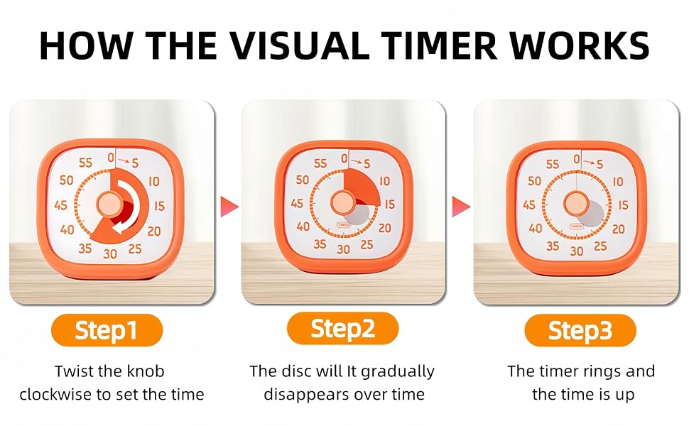 Visual Timer for Kids, Time Timer - 60 Minute Kids Timer for Classroom Home Office