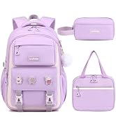 Girls Backpack, 3pcs Sets Kids Backpack for Girls with Anti-theft Back Pocket, Lightweight School...