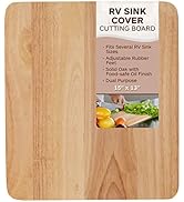 TonGass 15"x13"x3/4" RV Sink Cover with Adjustable Rubber Feet, Camping Cutting Board, Solid Oak ...