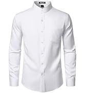 JEMITOP Mens Stretch Wrinkle-Free Slim Fit Mandarin Collar Button Down Shirts Long Sleeve Dress S...