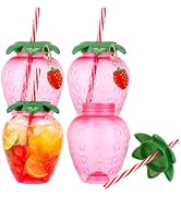 Housoutil 4PCS Strawberry Cups with Straw, 17 Oz Plastic Strawberry Tumblers with Lids, Reusable ...