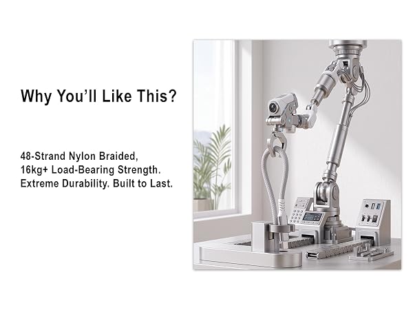 Robot arm tests the 48-strand nylon cable's 16kg+ extreme load-bearing strength.