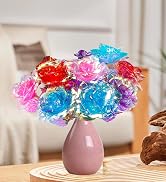 Wowagoga 12 Pcs 24K Galaxy Rose Artificial Flowers, 4 Colors Forever Rose Gifts for Women Girls M...