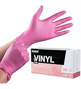 OKIAAS Black/Pink Vinyl Disposable Gloves Latex Free, Food Grade, 5 mil, Cooking, Cleaning, Hair ...