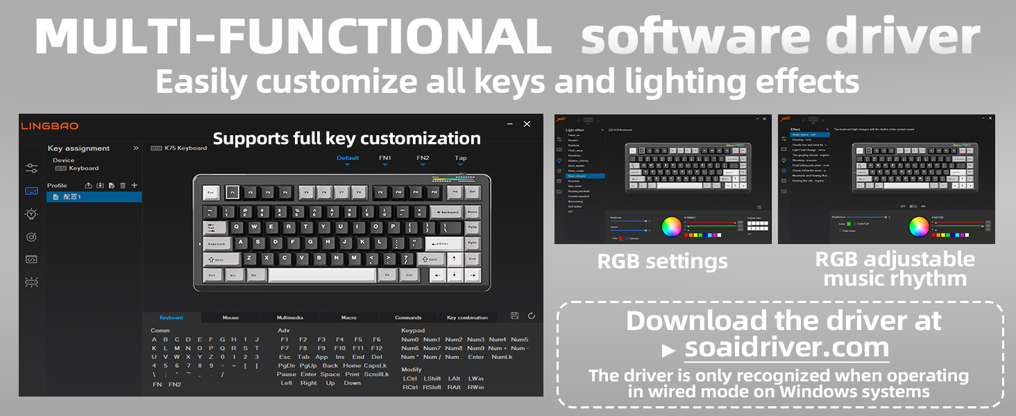 custom keyboard software driver macros creamy sound 75% keyboard teclado mecanico