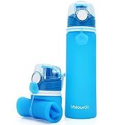 Valourgo Collapsible Water Bottle, Silicone Foldable with Leak Proof Valve BPA Free - blue 21 oz