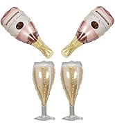 Champagne Bottle Balloons Large Goblet Wine Glass Mylar Foil Helium Balloons, 36Inch Pink Champag...