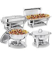 SUPER DEAL Stainless Steel Combo - 2 Round Chafing Dish + 2 Rectangular Chafers