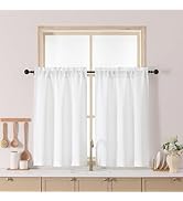 Chyhomenyc White Kitchen Curtains 36 Inch Length, Light Filtering Faux Linen Textured Half Window...