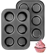 Cyimi Muffin Pan, 6 Cup Cupcake Baking Pan Set of 2, Carbon Steel Coating Nonstick Muffin Tray Ba...