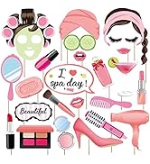 25Pcs Spa Photo Booth Props with Stick, Makeup/Spa Party Decorations for Women, Girls, Birthday P...