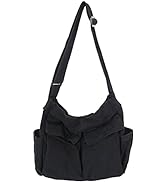 KlaOYer Canvas Messenger Bag Large Hobo Bag School Crossbody Shoulder Bag Tote Bag with Pocket fo...