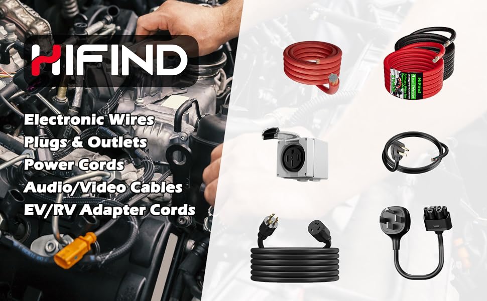HiFind sells electonic wires, plugs and outlets, power cords, av cables and ev/rv adapter cords