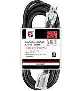 EP 25 Ft Lighted Outdoor Extension Cord - 12/3 SJTW Heavy Duty Black Extension Cable with 3 Prong...