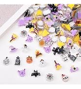 100Pcs Halloween Nail Art Charms Multi Shapes Colors 3D Pumpkin Torch Broom Nail Charms Cute Cart...