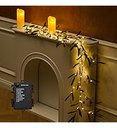 CAMANTU CAMANTU Artificial Olive Garland with Lights 6ft 72LED, Battery Operated Twig Vine Lights...