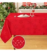 Smiry Jacquard Tablecloth, 60x84 Inch Waterproof Red Snowflake Damask Table Cloth, Rectangle Fabr...