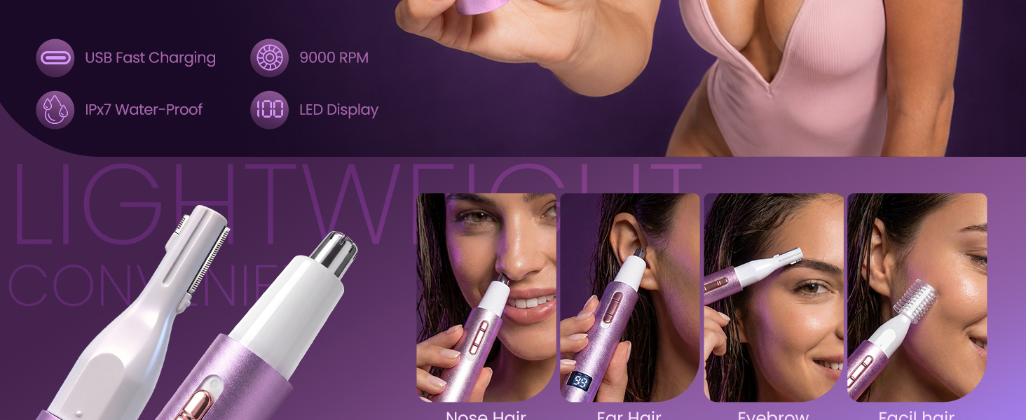 Beanify 2 in 1 Nose and Ear Hair Trimmer with LED Display, Rechargeable Electric Nasal Hair Clipper