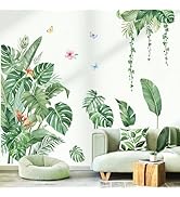 decalmile Large Green Leaves Wall Decals Tropical Palm Leaf Plant Wall Stickers for Living Room S...