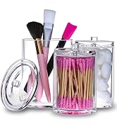 MOSIKER Bathroom Canisters,Round Cotton Ball Pad Holder,Clear Acrylic Qtip Tampon Accessories Org...