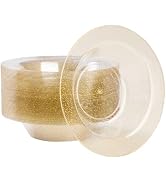 Goodluck 50 Pack Gold Glitter Plastic Bowls, 12oz Disposable Soup Bowls, Heavy Duty Dessert Bowls...