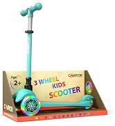 Teal Mini 3 Wheel Scooter for Kids – Lean-to-Steer Kick with LED Light-Up Wheels, Adjustable Hand...