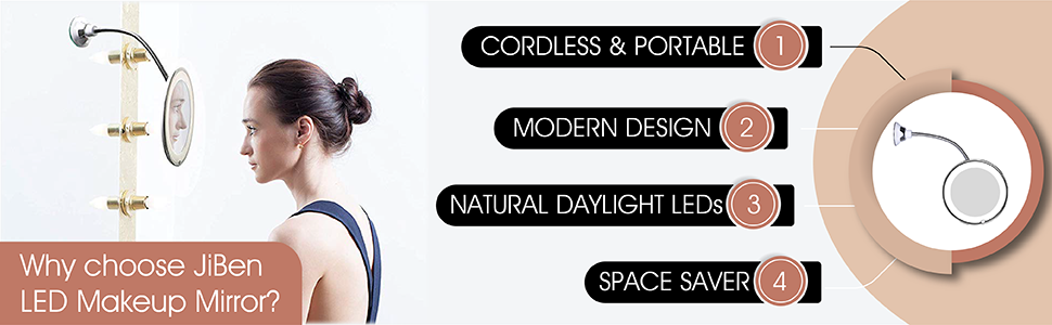 Cordless, Portable, Daylight LED, Flexible, Mirror, Magnifying, Magnification