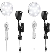 LABOREDUCER 12V Under Cabinet LED Puck Lighting Kit 2 Packs Slim Aluminum Puck Lights,Single Ligh...
