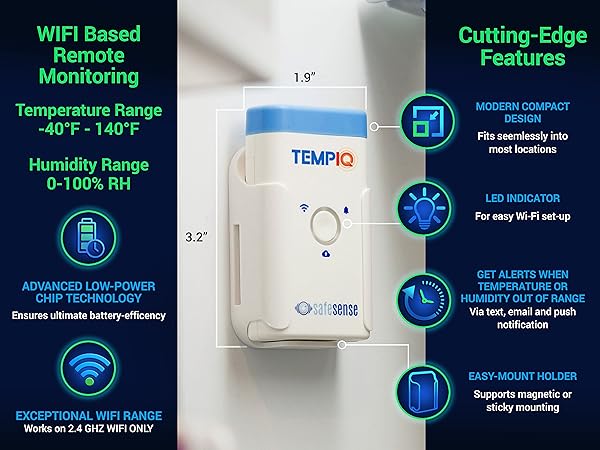 TempIQ Remote Wi-Fi Temperature and Humidity Sensor by SafeSense
